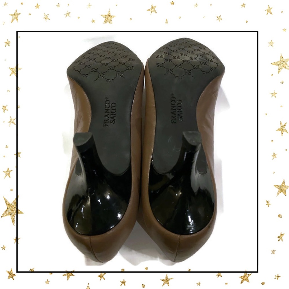 Franco Sarto Beige Black Leather Heels 8 - Picture 6 of 6